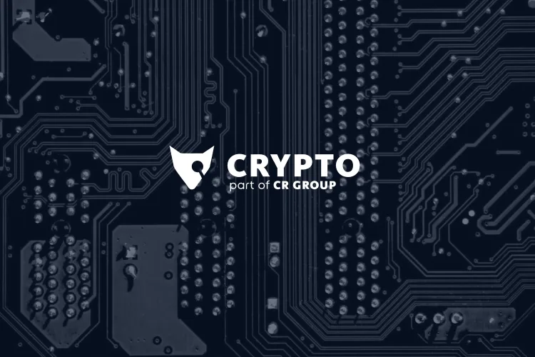 Fox Crypto – part of CR Group logo overlaid on a close-up of a dark circuit board, illustrating component-level supply chain security